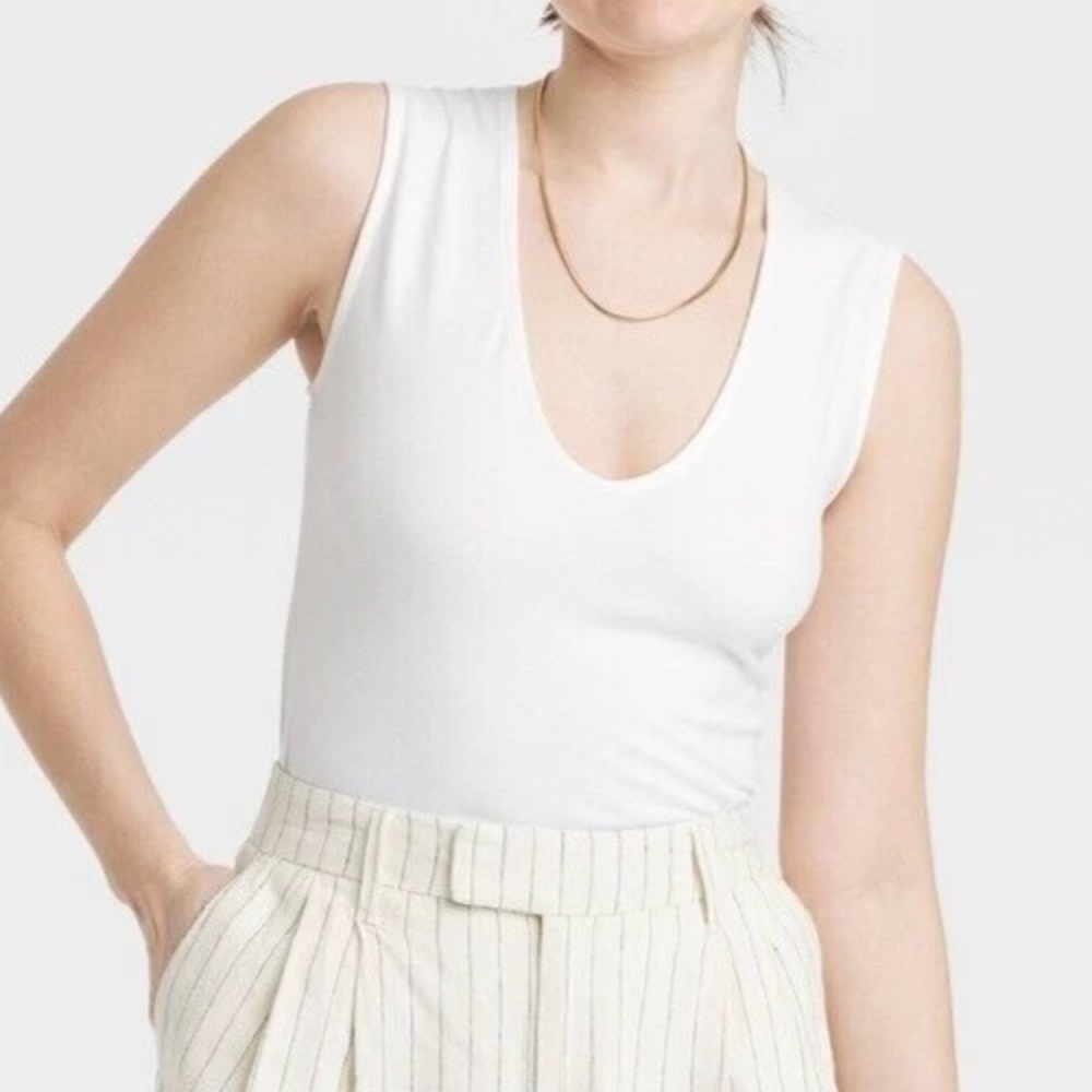White V Neck Cotton Body Suit Small A New Day